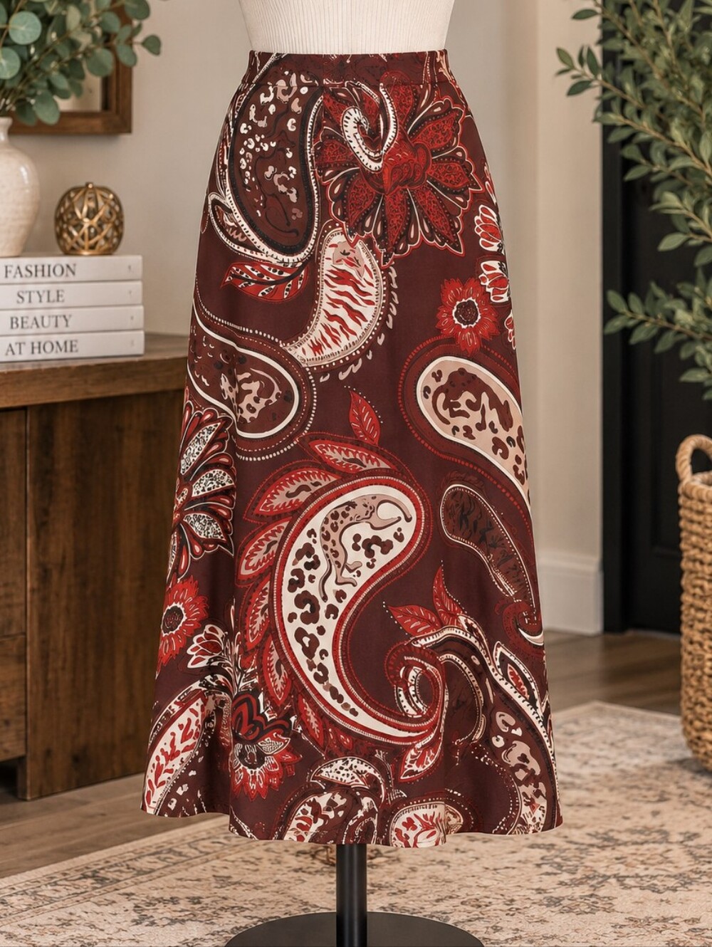Alex Marie Brown Red Paisley Maxi Skirt Boho Statement Print, Size 16, NWT